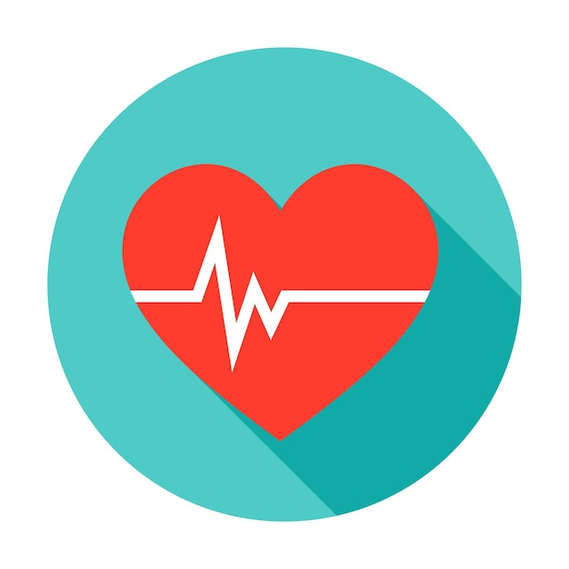 Heart Pulse Circle Icon. Vector Illustration with Long Shadow. Medicine Item.