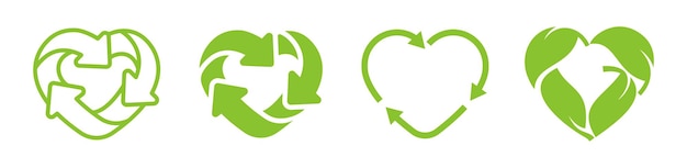 Vector heart recycle symbol icon set heart with arrows vector eps10