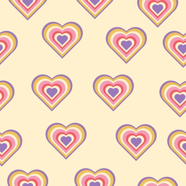 Vector heart retro pattern 90s, 80s, 70s, 60s background