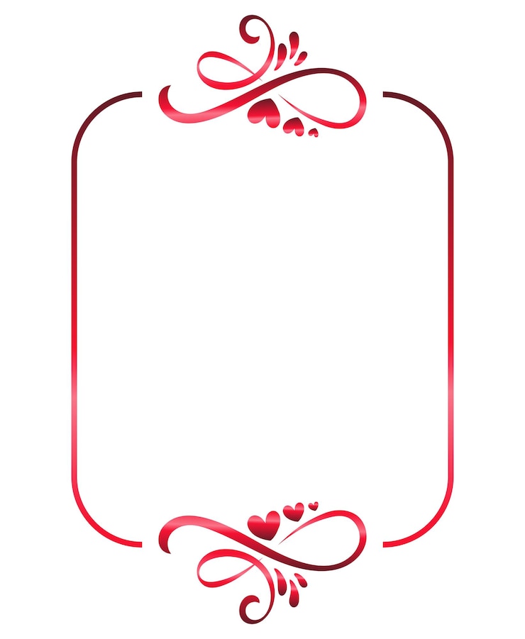 Vector heart ribbon frame continuous line art drawing illustration valentines day background banner