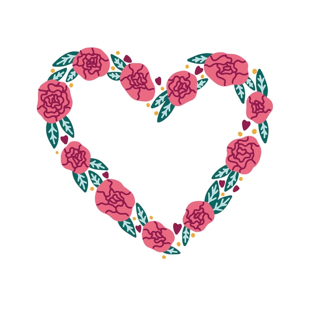 Vector heart of roses frame. romantic vector hand drawn doodle element