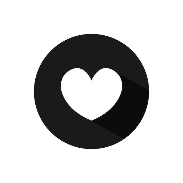 Icona rotonda in bianco e nero del cuore con illustrazione vettoriale piatta in ombra