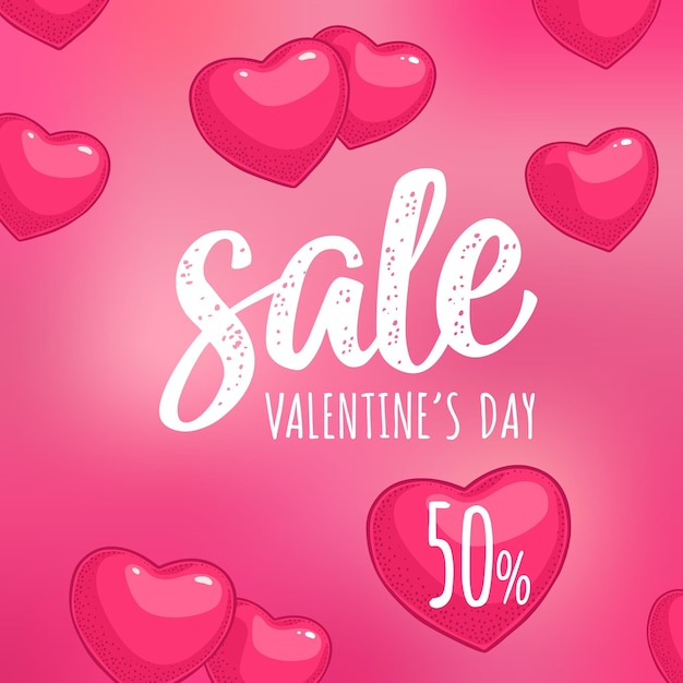 Vector heart sale valentine s day calligraphic handwriting lettering vector color engraving
