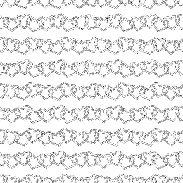 Vector heart seamless pattern rope cartoon doodle illustration