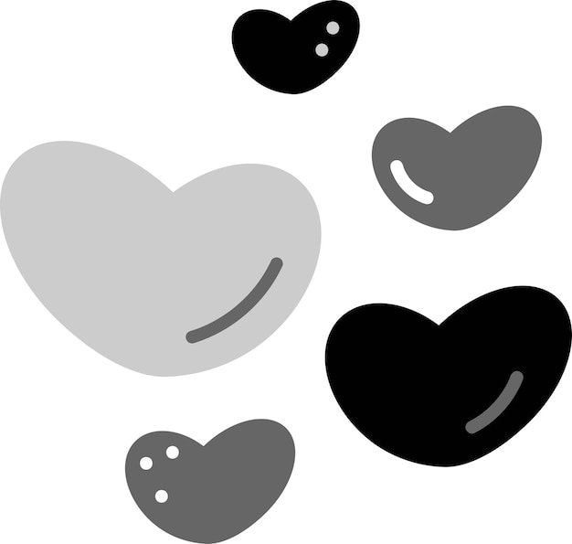 Heart set doodle2 Cute hearts Cartoon black and white vector illustration