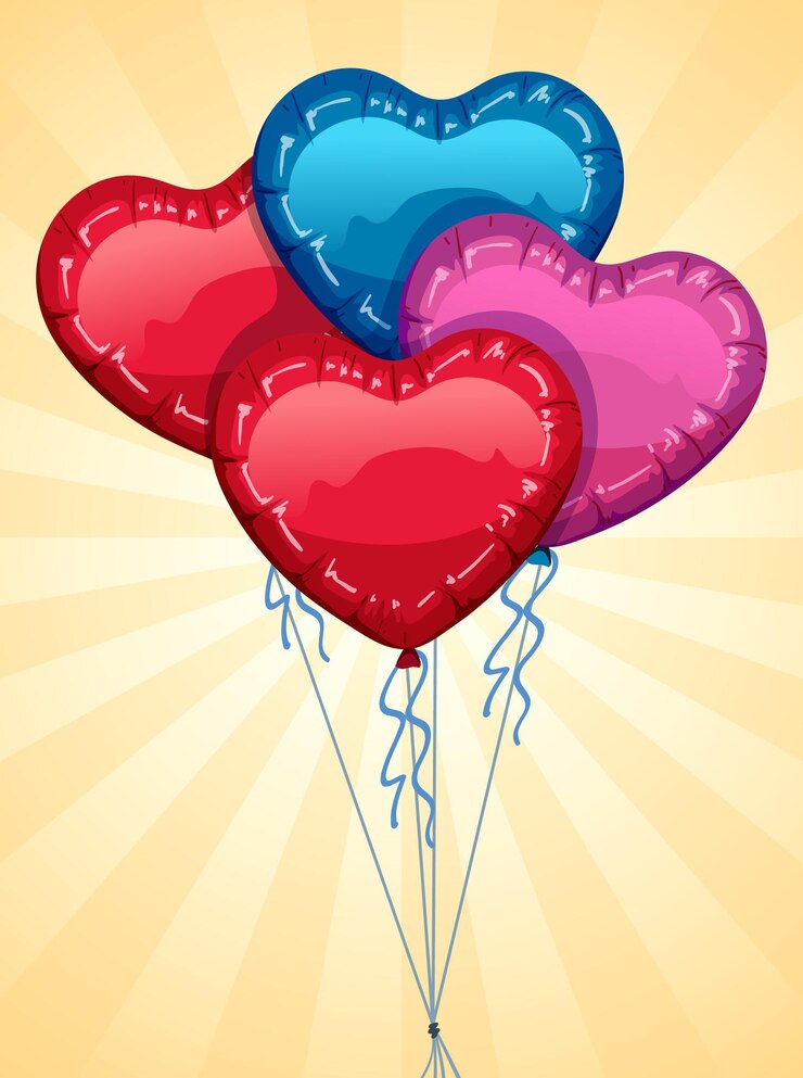 Vector heart shape balloon on yellow background
