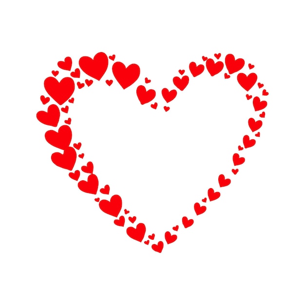 heart shape created by red scattered smaller hearts minimalist artistic style on a plain white background symbolizing love valentines day illustration