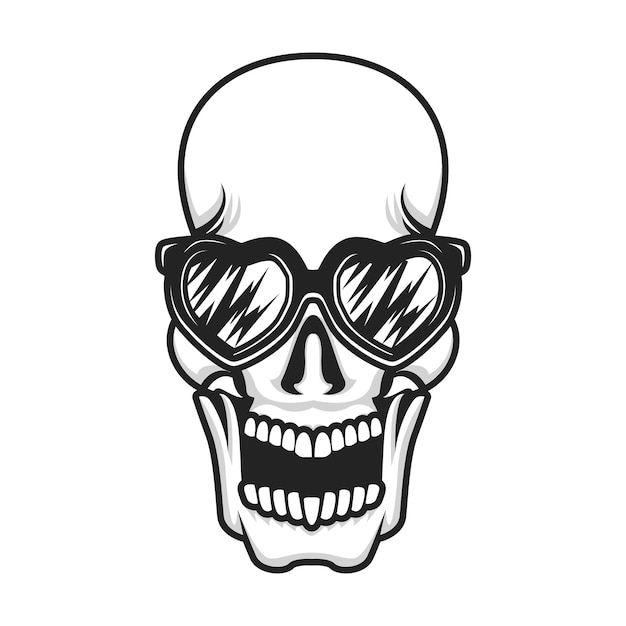 heart shape glasses skull head vector. suitable for tattoo designs, logos, t-shirts, etc.