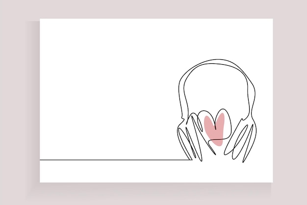 heart shape between headphones listening to music drawing style concept