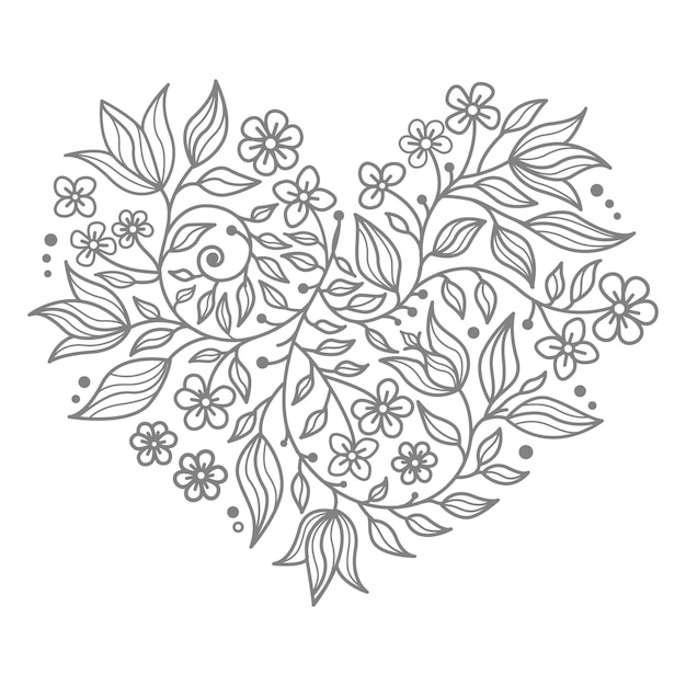 Heart shape illustration for decorative concept with floral elements