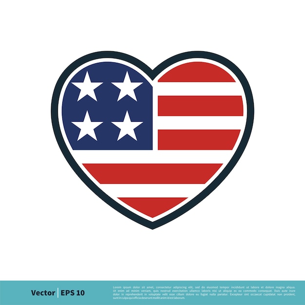 Heart Shape July 4th American Independence Day Icon Vector Logo Template Illustration Design Vector EPS 10