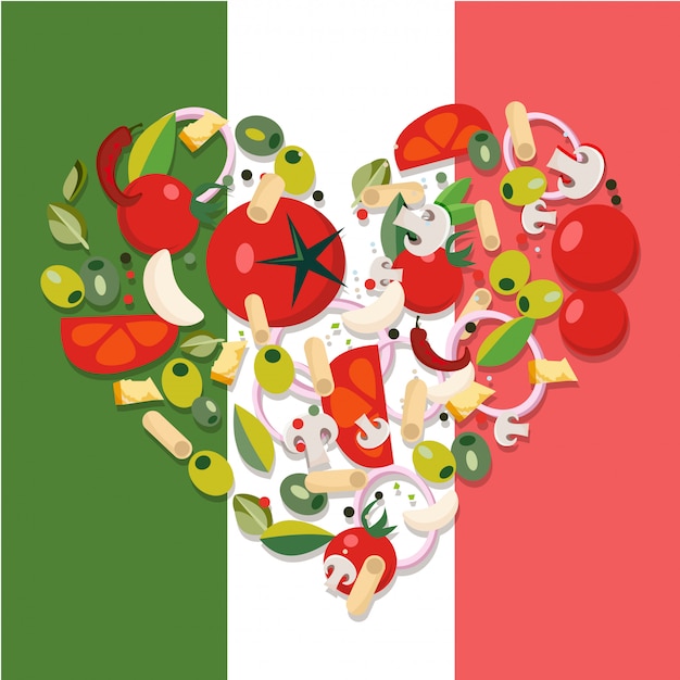 Prodotti alimentari mediterranei a forma di cuore