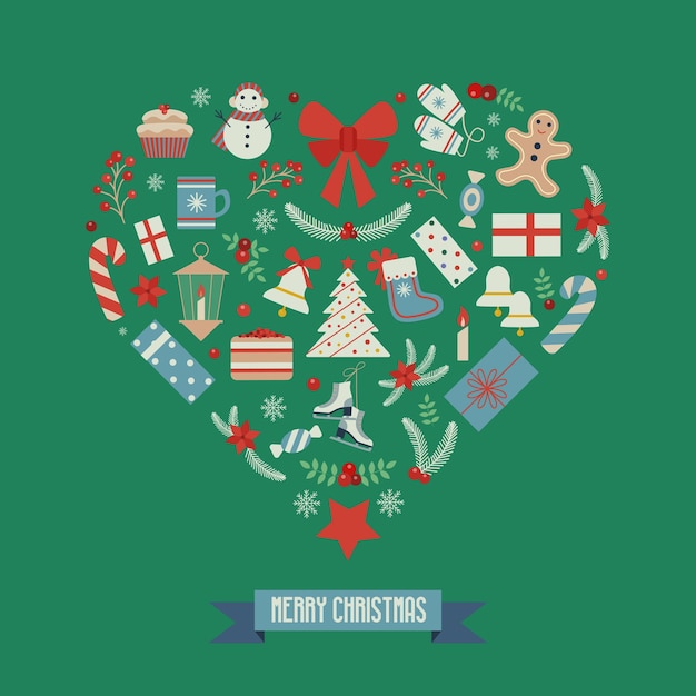 Cartolina di buon natale a forma di cuore