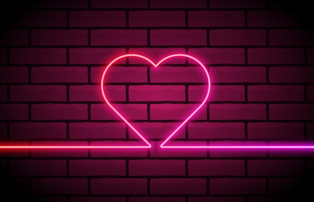 Vector heart shape neon light of one line bright light heart happy valentines day vector banner