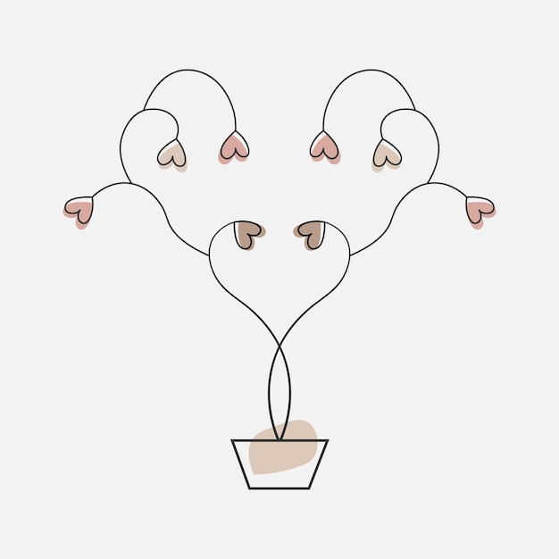 Pianta di amore estetico di vettore dell'albero del profilo di forma del cuore