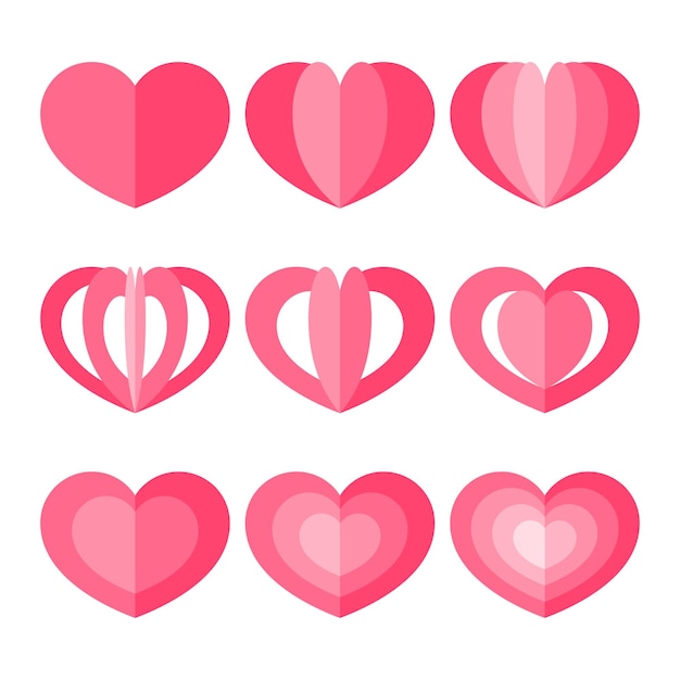 Heart Shape Paper Style Collection Vector