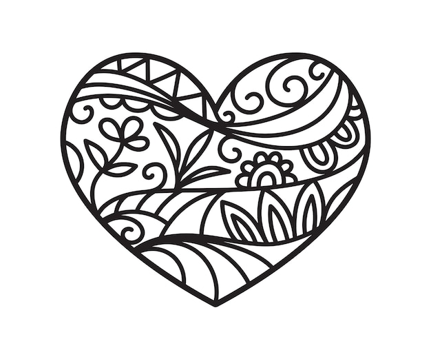 Heart shape print isolated on white boho ethnic style outline tattoo hand drawn love symbol Vale