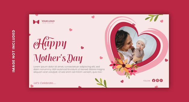 Heart shape with floral banner or cover design temple for mother's day special