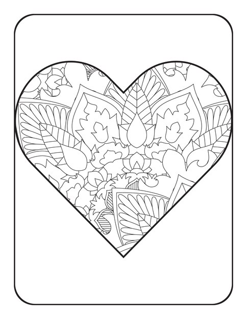 Форма сердца с цветочным узором мандалы Страница раскраски сердца Раскраска для взрослых