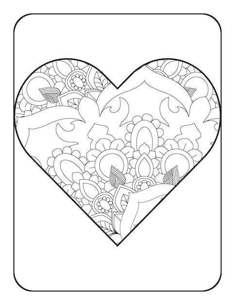 A forma di cuore con motivo floreale mandala cuore da colorare pagina da colorare per adulti