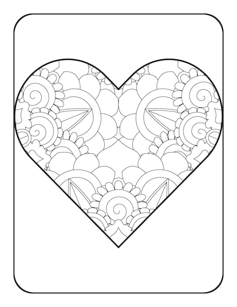 Heart shape with floral mandala pattern Heart coloring page Coloring page for adults