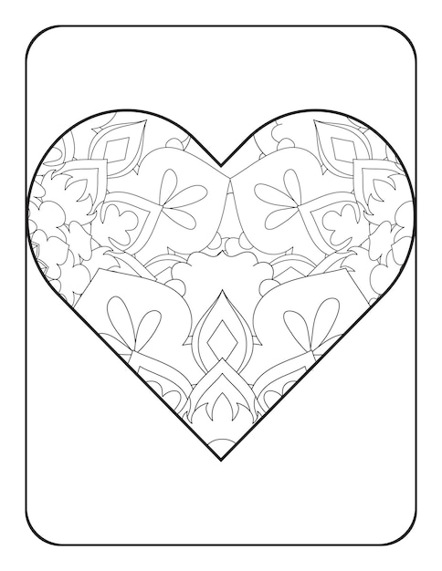 A forma di cuore con motivo floreale mandala cuore da colorare pagina da colorare per adulti