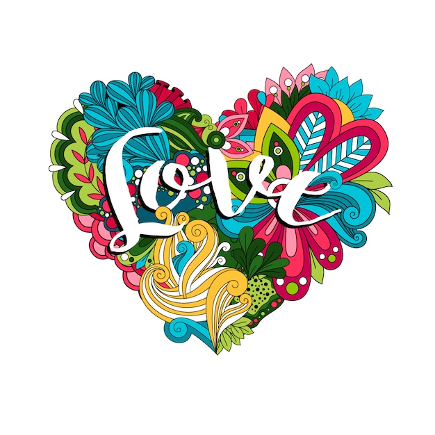 Vector heart shape with flowers and text