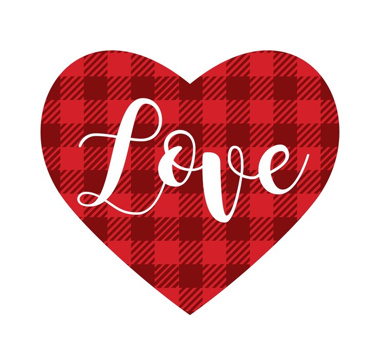 Vector heart shape with red buffalo plaid pattern love symbol with gingham checkered print
