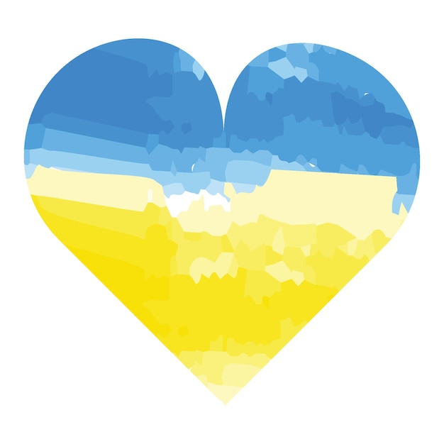 Heart shape with shades of the Ukrainian flag in a watercolor style on a transparent background