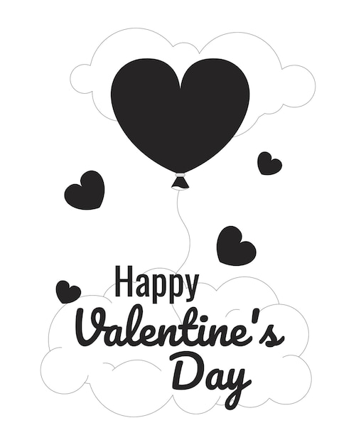 Вектор Воздушный шар в форме сердца день святого валентина монохромный вектор поздравительной открытки