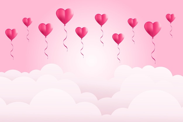 Heart shaped balloons flying on a pink background Vector symbols of love for Valentines Day