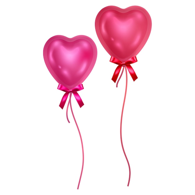 Set di palloncini a forma di cuore isolato. palloncini colorati luminosi. elemento di decorazione festiva per san valentino o matrimonio.