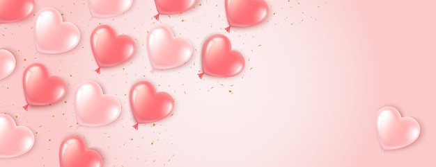 Banner a forma di cuore con palloncini rosa