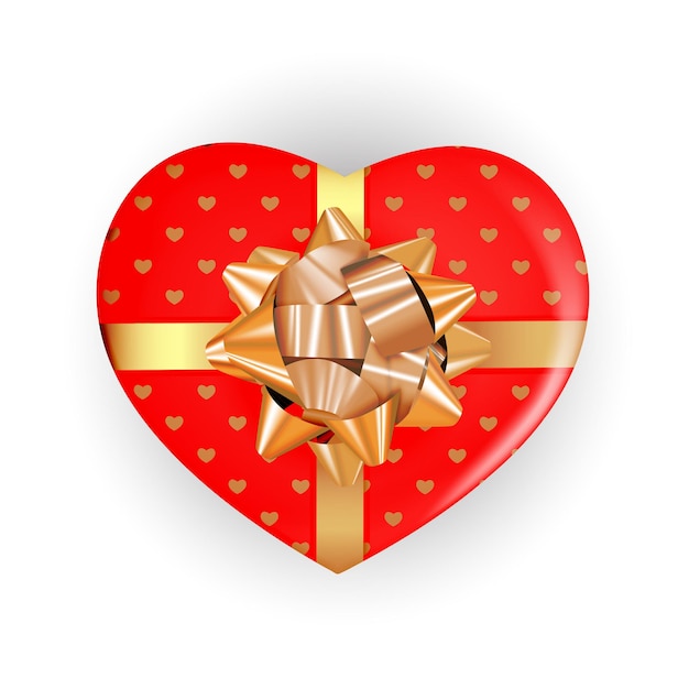 Vector heart shaped box with bow and ribbon. realistic design element.