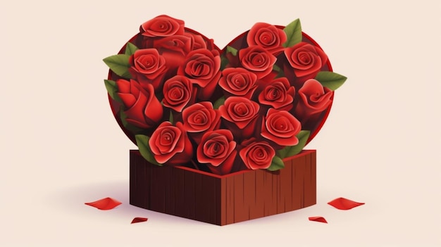 Vector a heart shaped box with roses in it