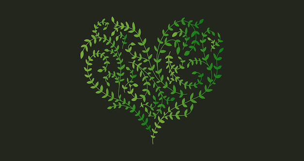 Vector heart shaped branches with leaves doodle hand drawn eco nature style