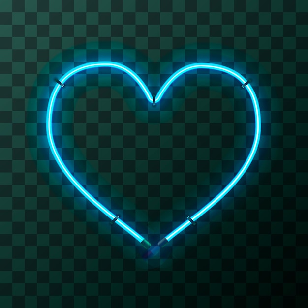 Ярко-синяя неоновая рамка в форме сердца на прозрачном фоне