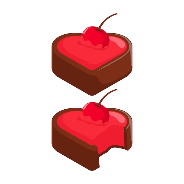 Heart shaped chocolate cake illustration design with strawberry cream filling