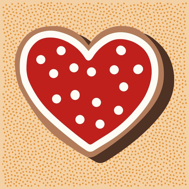 Vettore pan di zenzero di natale a forma di cuore con scarabocchio di glassa bianca e rossa