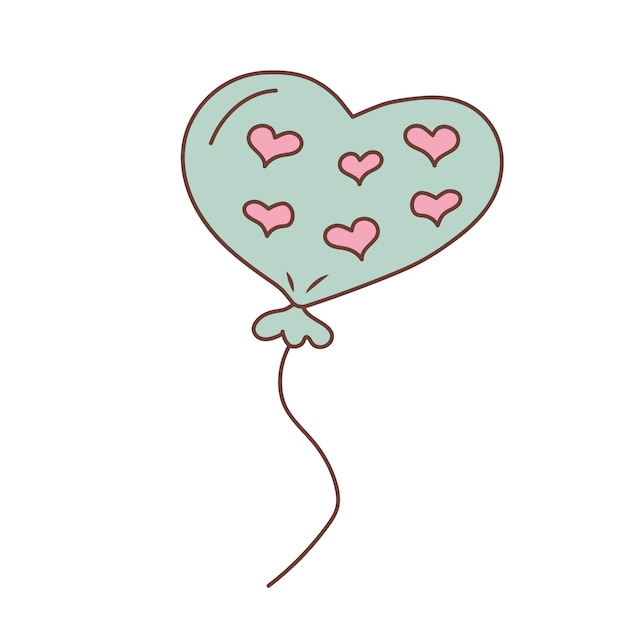 Vector heart shaped cute doodle air balloon with hearts hand drawn vector illustration