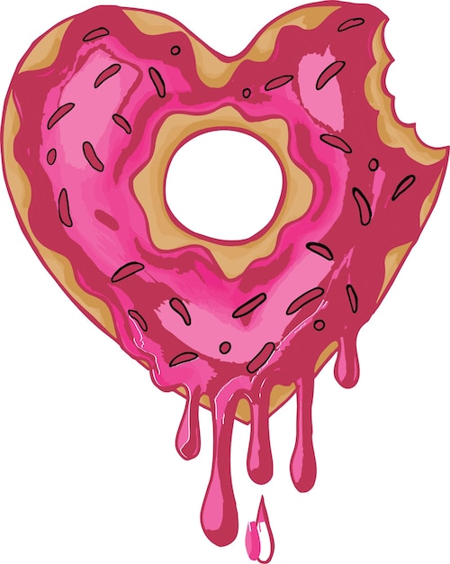 Heart-shaped donut with dripping sugar syrup and sprinkles in trendy color 2023 viva magenta