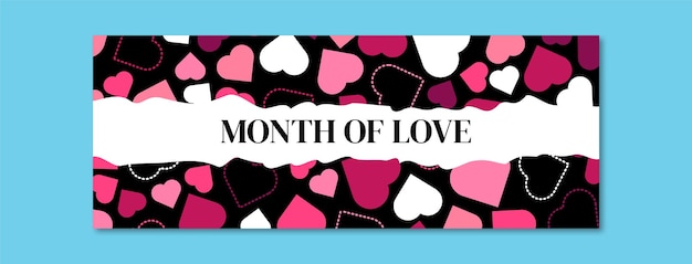 Modello di copertina dei social media di febbraio a forma di cuore del mese di amore