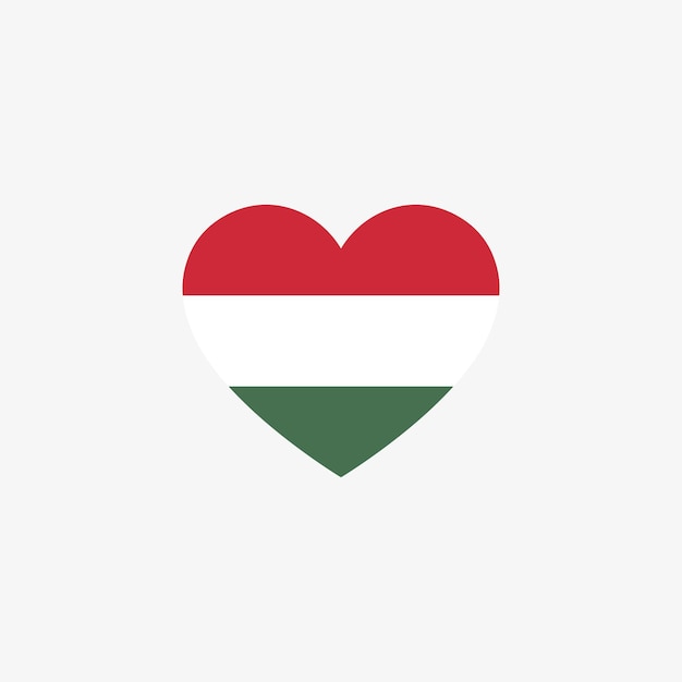 Bandiera dell'ungheria a forma di cuore con sfondo bianco.