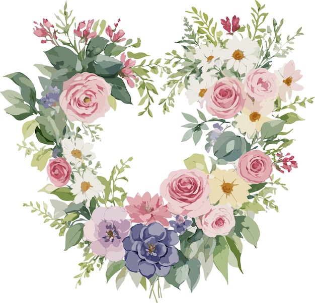 Heart Shaped Floral Design Floral frame Watercolor for Valentine day