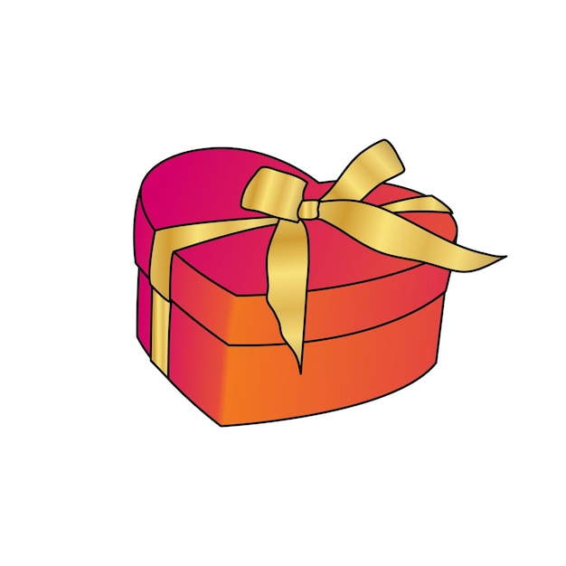 Heart shaped gift box with golden ribbon vector icon