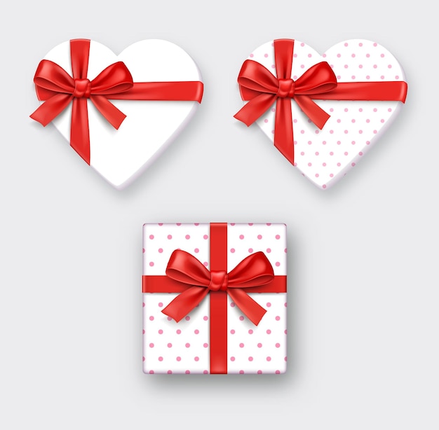 Heart shaped gift box with ribbon. Vector illustrations.