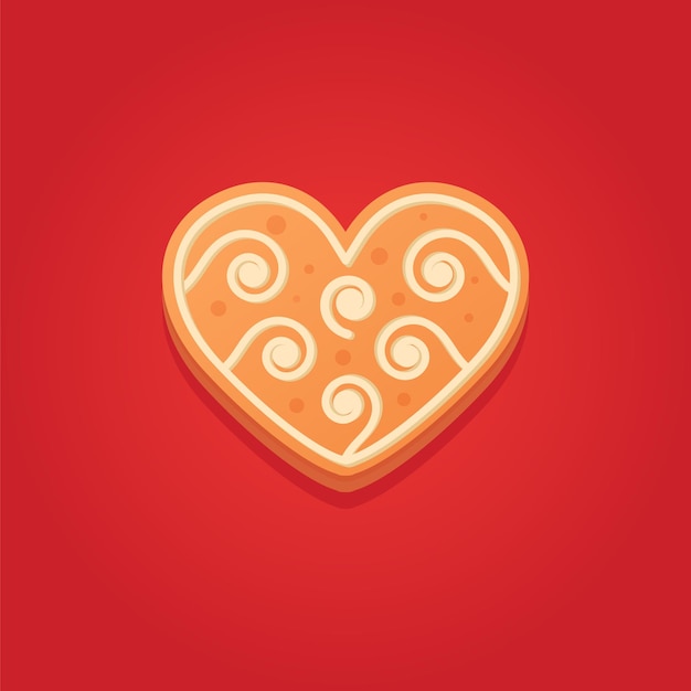 Heart shaped gingerbread cookie on a red background