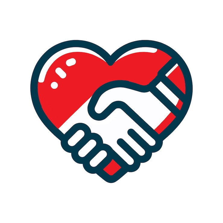 Vector heart shaped handshake line vector illustration friendship or partnership icon