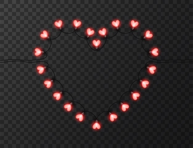 Vector heart shaped lights isolated on transparent