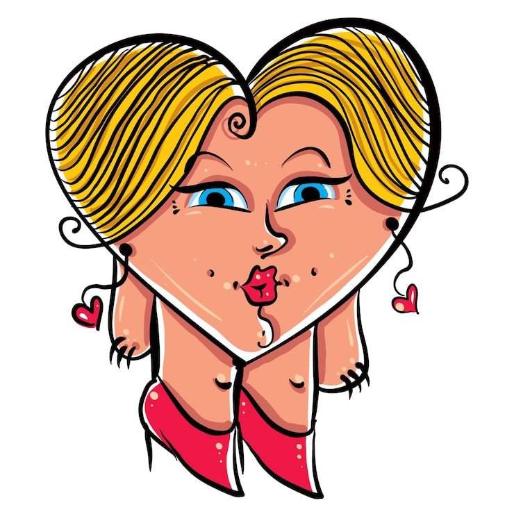 Vector heart shaped loving girl cute woman vector illustration